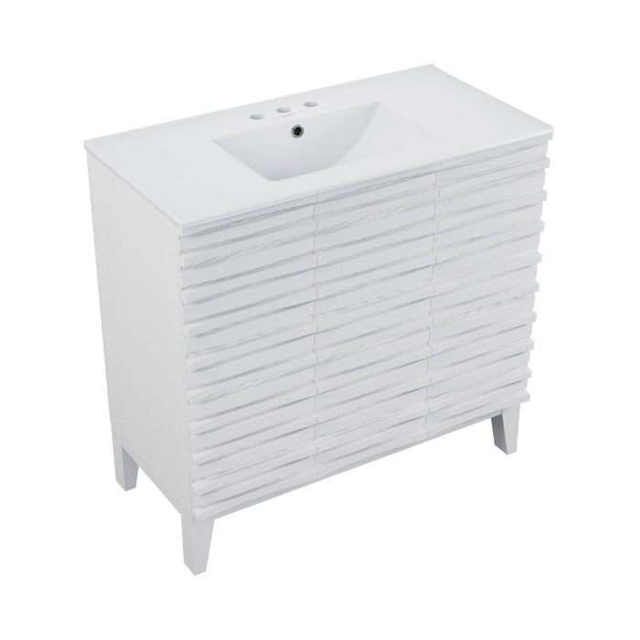 Swiss Madison Cascade 36 in. White Oak Bathroom Vanity With White, 3-Hole Ceramic Sink Top - SM-BV471W-3