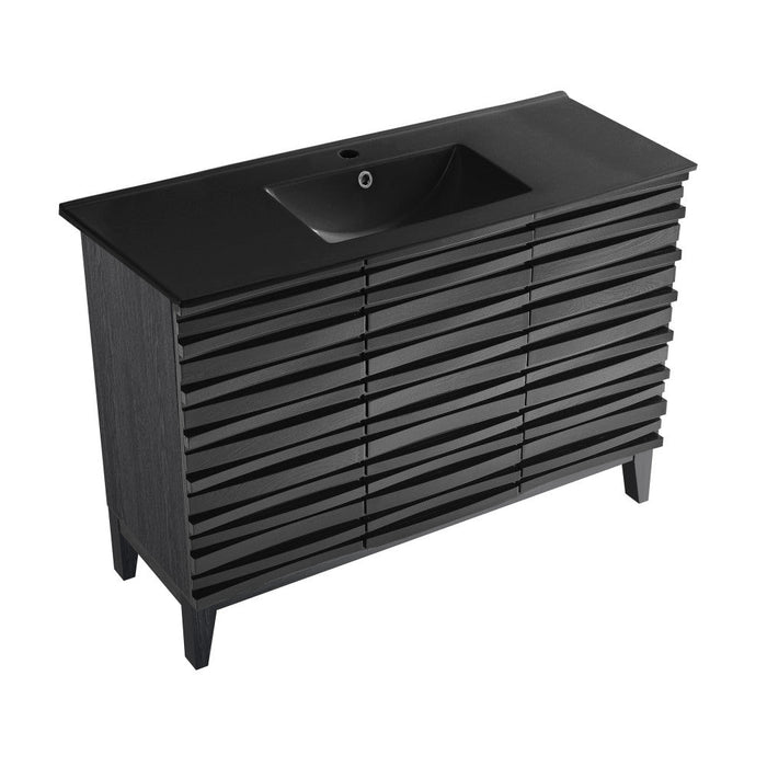 Swiss Madison Cascade 48 in. Black Oak Bathroom Vanity With Black Ceramic Sink Top - SM-BV557BMB