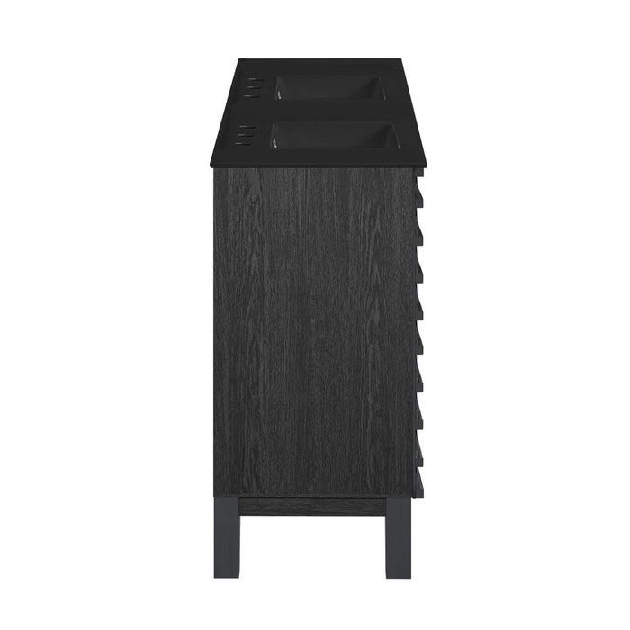 Swiss Madison Cascade 48 in. Black Oak, Double Basin Bathroom Vanity With Black, 3-Hole Ceramic Sink Top - SM-BV557BD-3MB