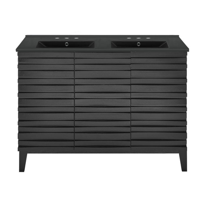 Swiss Madison Cascade 48 in. Black Oak, Double Basin Bathroom Vanity With Black, 3-Hole Ceramic Sink Top - SM-BV557BD-3MB