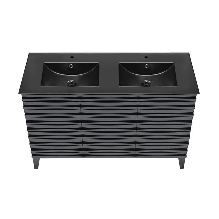 Swiss Madison Cascade 48 in. Black Oak, Double Basin Bathroom Vanity With Black Ceramic Sink Top - SM-BV557BDMB