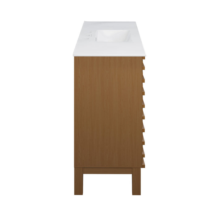 Swiss Madison Cascade 48 in. Brown Oak Bathroom Vanity With White, 3-Hole Ceramic Sink Top - SM-BV557WN-3