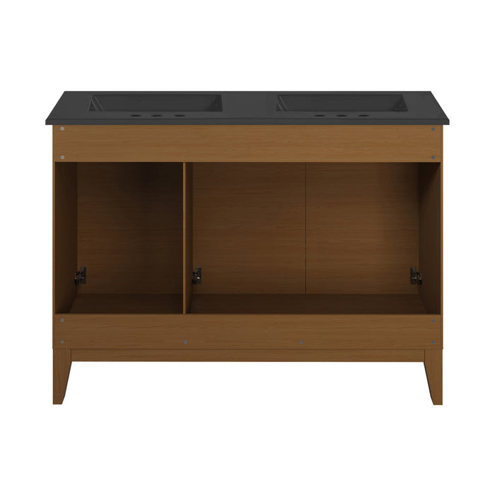 Swiss Madison Cascade 48 in. Brown Oak, Double Basin Bathroom Vanity With Black, 3-Hole Ceramic Sink Top - SM-BV557WND-3MB