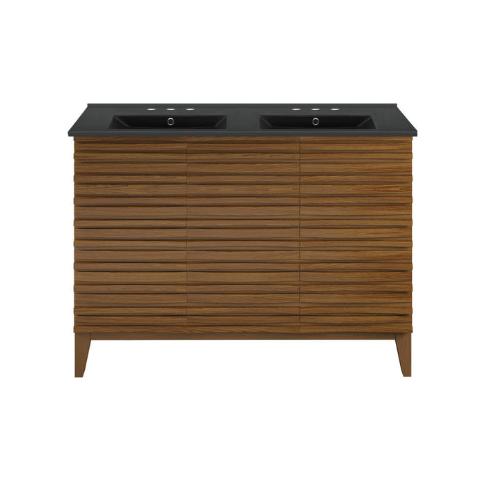 Swiss Madison Cascade 48 in. Brown Oak, Double Basin Bathroom Vanity With Black, 3-Hole Ceramic Sink Top - SM-BV557WND-3MB