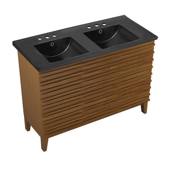 Swiss Madison Cascade 48 in. Brown Oak, Double Basin Bathroom Vanity With Black, 3-Hole Ceramic Sink Top - SM-BV557WND-3MB