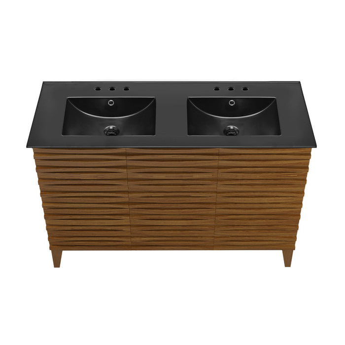 Swiss Madison Cascade 48 in. Brown Oak, Double Basin Bathroom Vanity With Black, 3-Hole Ceramic Sink Top - SM-BV557WND-3MB