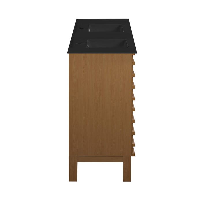 Swiss Madison Cascade 48 in. Brown Oak, Double Basin Bathroom Vanity With Black Ceramic Sink Top - SM-BV557WNDMB