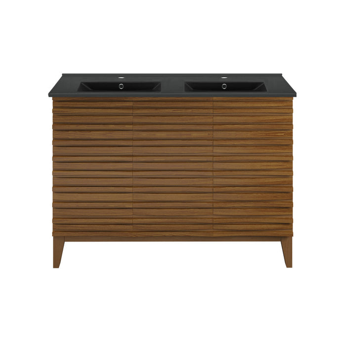 Swiss Madison Cascade 48 in. Brown Oak, Double Basin Bathroom Vanity With Black Ceramic Sink Top - SM-BV557WNDMB