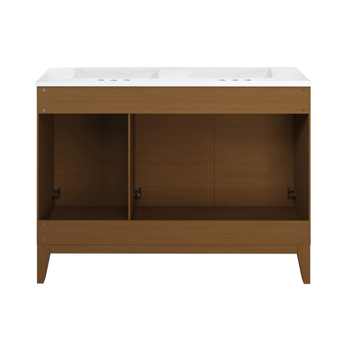 Swiss Madison Cascade 48 in. Brown Oak, Double Basin Bathroom Vanity With White, 3-Hole Ceramic Sink Top - SM-BV557WND-3