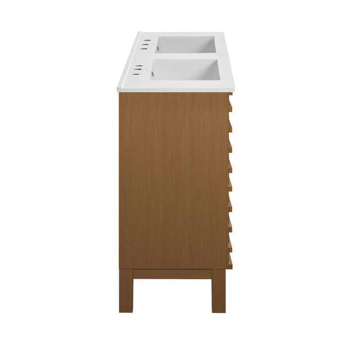 Swiss Madison Cascade 48 in. Brown Oak, Double Basin Bathroom Vanity With White, 3-Hole Ceramic Sink Top - SM-BV557WND-3