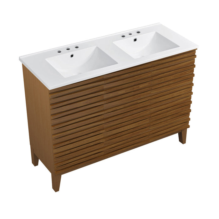 Swiss Madison Cascade 48 in. Brown Oak, Double Basin Bathroom Vanity With White, 3-Hole Ceramic Sink Top - SM-BV557WND-3