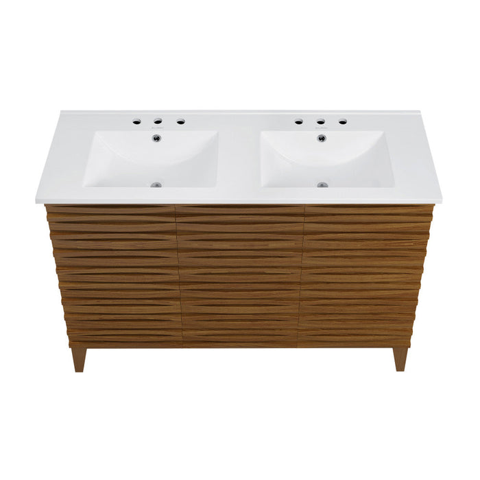 Swiss Madison Cascade 48 in. Brown Oak, Double Basin Bathroom Vanity With White, 3-Hole Ceramic Sink Top - SM-BV557WND-3