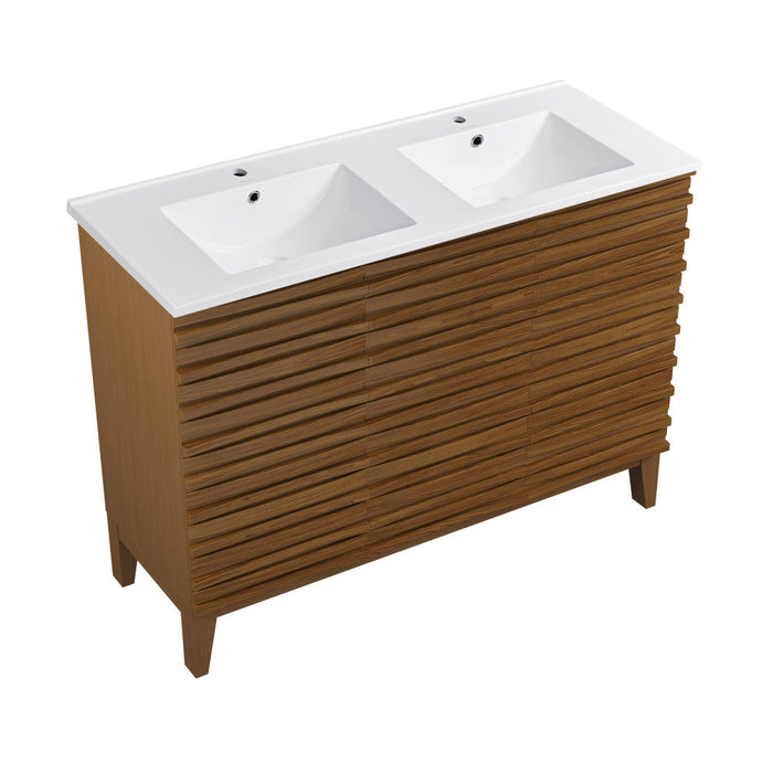 Swiss Madison Cascade 48 in. Brown Oak, Double Basin Bathroom Vanity With White Ceramic Sink Top - SM-BV557WND