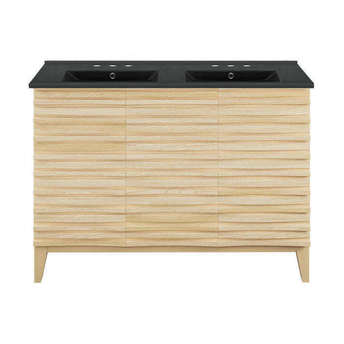 Swiss Madison Cascade 48 in. Natural Oak, Double Basin Bathroom Vanity With Black, 3-Hole Ceramic Sink Top - SM-BV557D-3MB