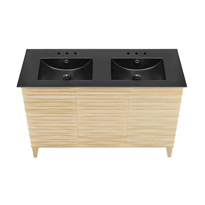 Swiss Madison Cascade 48 in. Natural Oak, Double Basin Bathroom Vanity With Black, 3-Hole Ceramic Sink Top - SM-BV557D-3MB