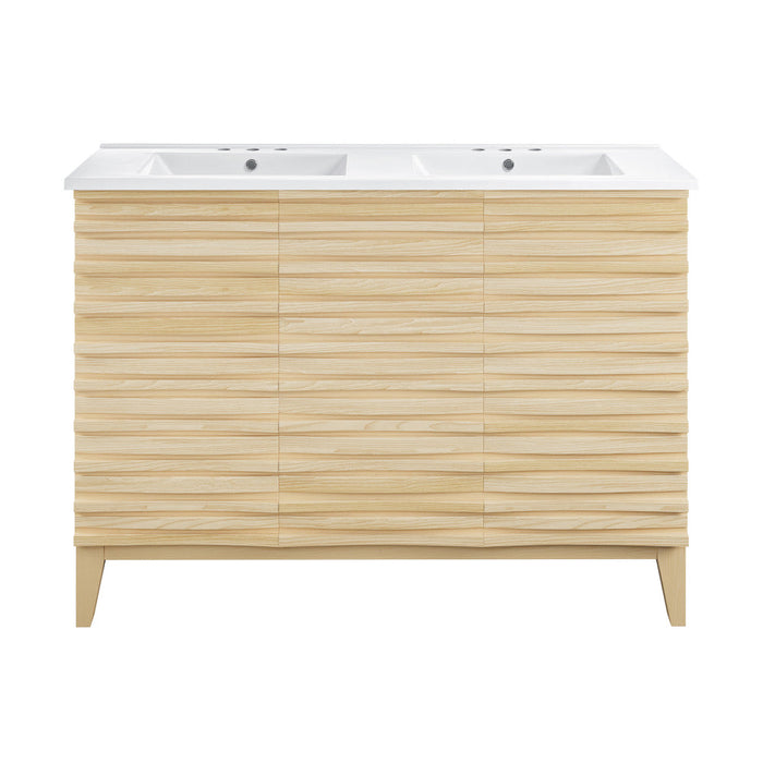 Swiss Madison Cascade 48 in. Natural Oak, Double Basin Bathroom Vanity With White, 3-Hole Ceramic Sink Top - SM-BV557D-3