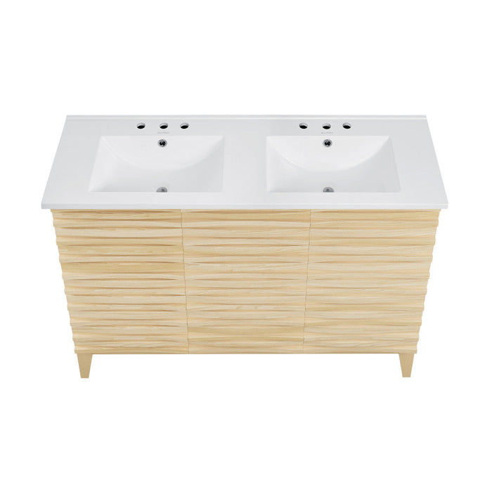 Swiss Madison Cascade 48 in. Natural Oak, Double Basin Bathroom Vanity With White, 3-Hole Ceramic Sink Top - SM-BV557D-3