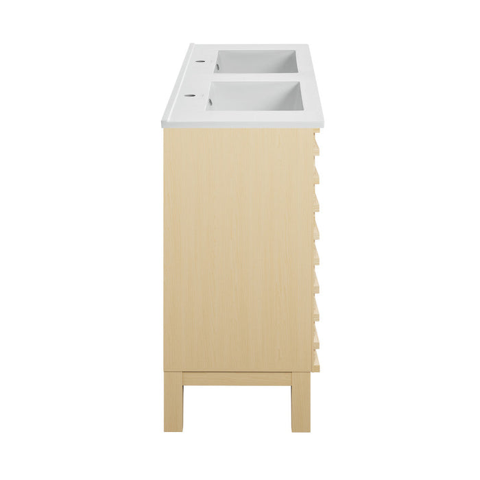 Swiss Madison Cascade 48 in. Natural Oak, Double Basin Bathroom Vanity With White Ceramic Sink Top - SM-BV557D