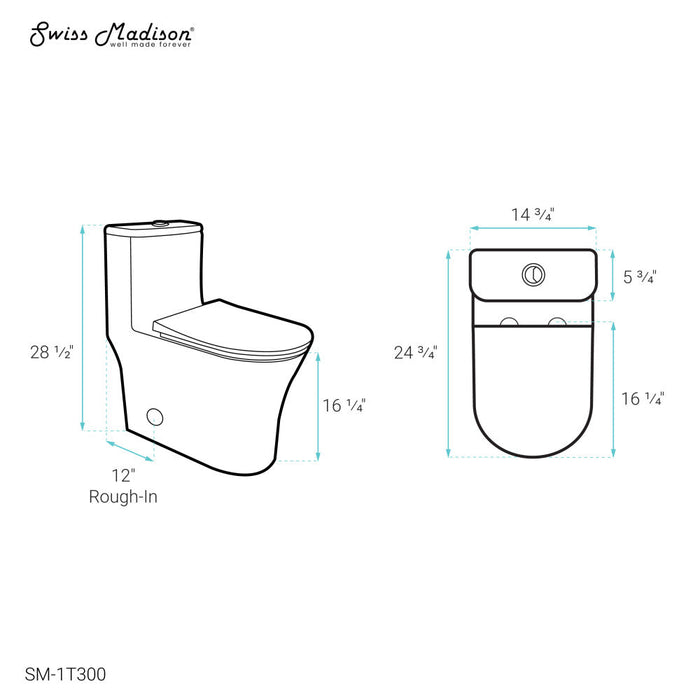 Swiss Madison Cascade One-Piece Compact Toilet Dual-Flush 1.1/1.6 gpf - SM-1T300