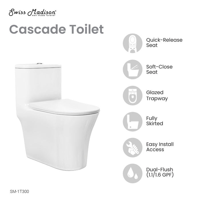 Swiss Madison Cascade One-Piece Compact Toilet Dual-Flush 1.1/1.6 gpf - SM-1T300