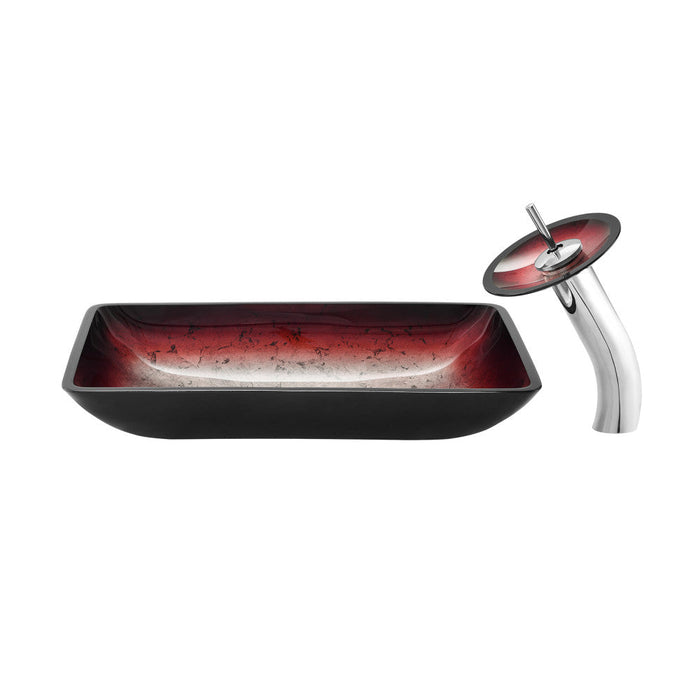 Swiss Madison Cascade Rectangular Glass Vessel Sink with Faucet, Ember Red - SM-VSF295