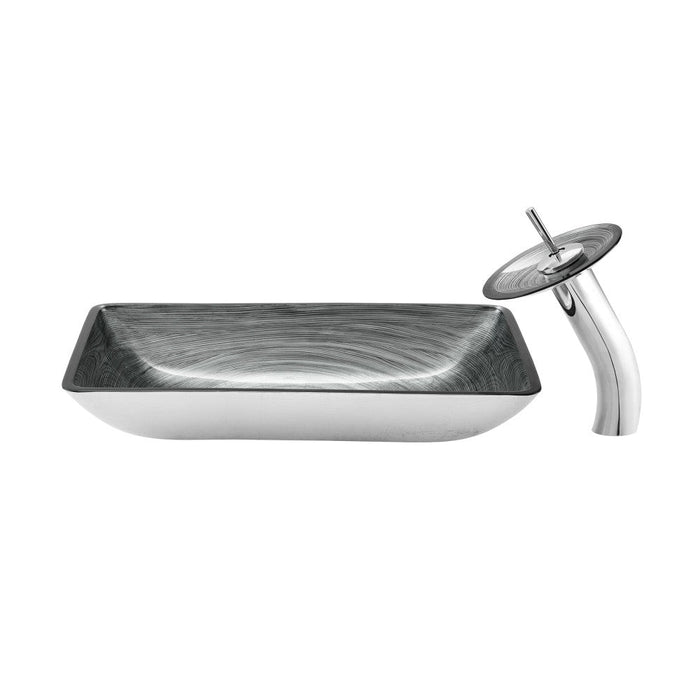 Swiss Madison Cascade Rectangular Glass Vessel Sink with Faucet, Smoky Grey - SM-VSF294