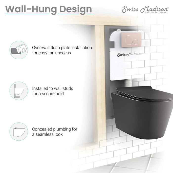 Swiss Madison Calice Wall-Hung Round Toilet Bowl in Matte Black
