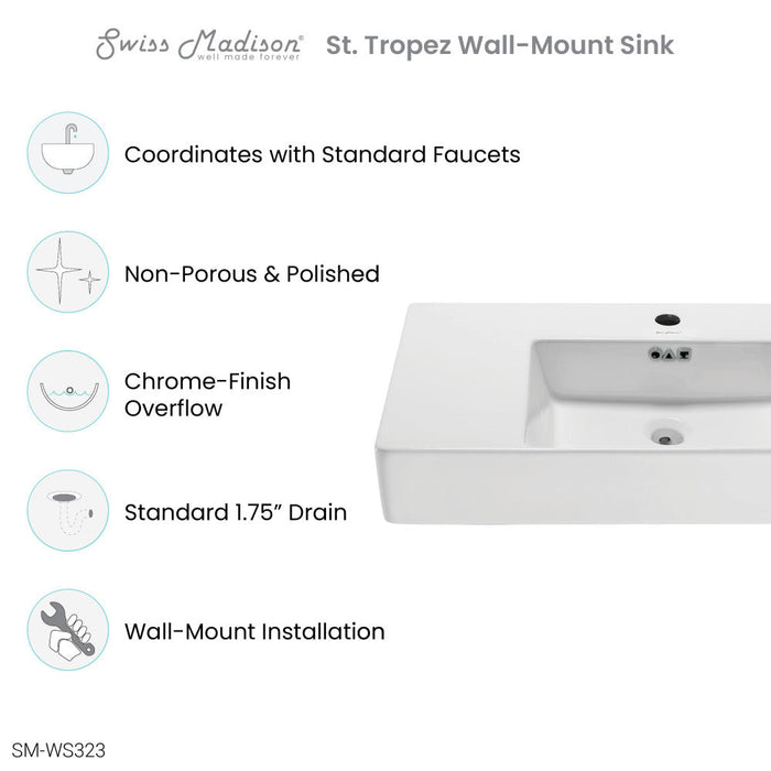 Swiss Madison St. Tropez 24 x 18 Ceramic Wall Hung Sink with Right Side Faucet Mount