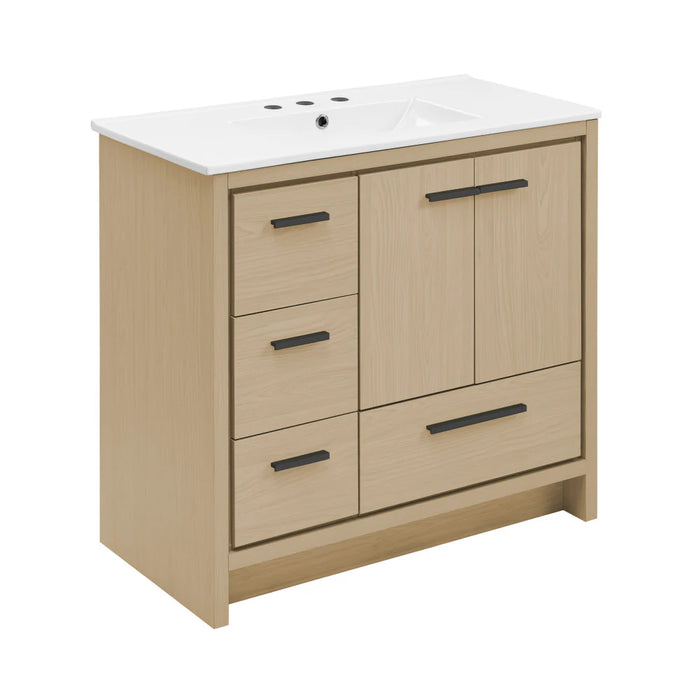 Swiss Madison Virage 36 in. Brown Oak Bathroom Vanity With White, 3-Hole Ceramic Sink Top - SM-BV750K-3