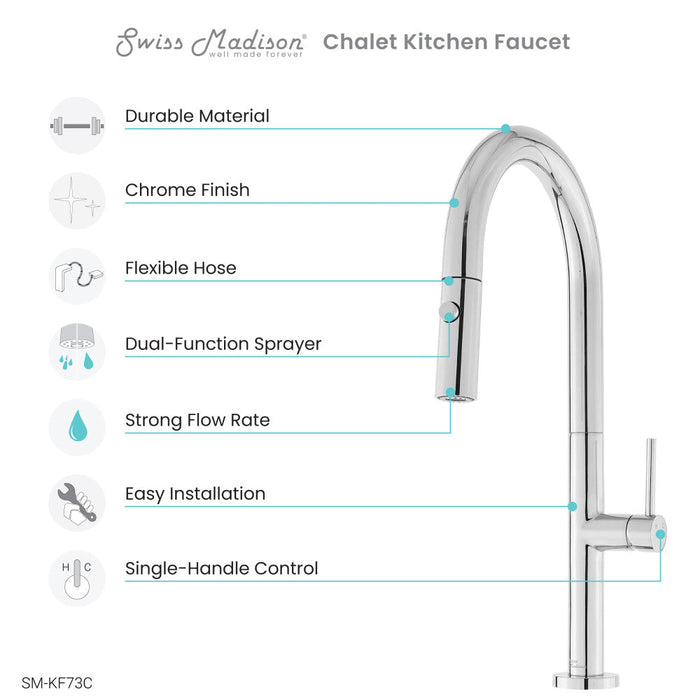 Swiss Madison Chalet Single Handle, Pull-Down Kitchen Faucet in Chrome - SM-KF73C