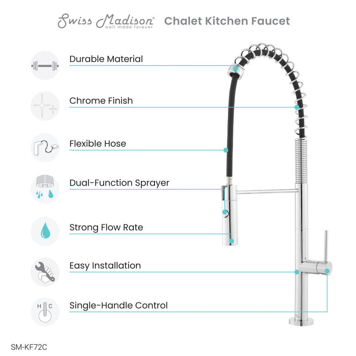 Swiss Madison Chalet Single Handle, Pull-Down Kitchen Faucet in Chrome - SM-KF72C