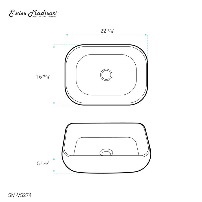 Swiss Madison Chateau 22 Square Ceramic Vessel Sink - SM-VS274