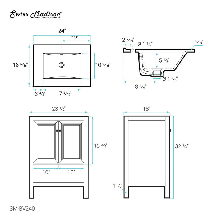 Swiss Madison Chateau 24" Bathroom Vanity in Natural Oak - SM-BV240