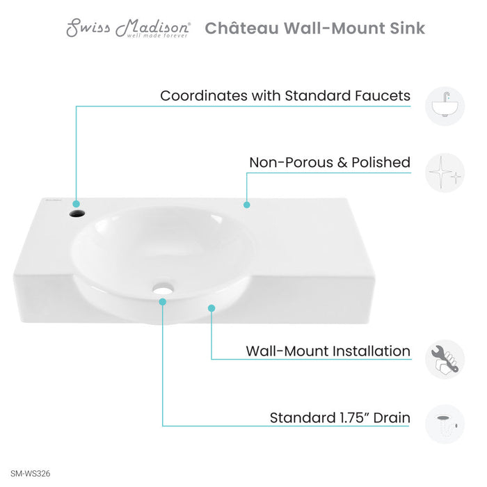 Swiss Madison Chateau 30" Left Side Faucet Wall-Mount Bathroom Sink - SM-WS326