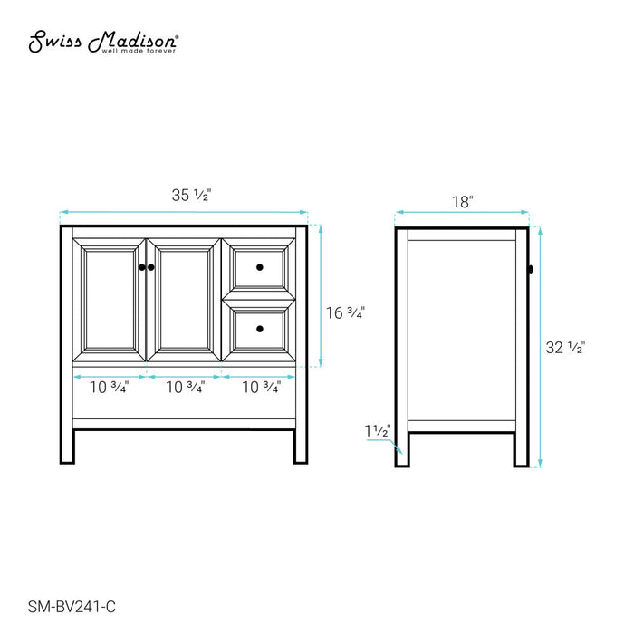 Swiss Madison Chateau 36" Bathroom Vanity in Natural Oak - Cabinet - SM-BV241-C