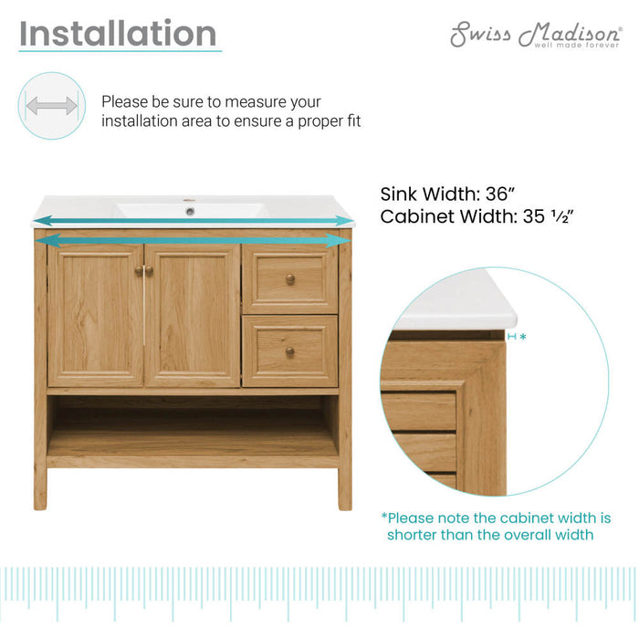 Swiss Madison Chateau 36" Bathroom Vanity in Natural Oak - SM-BV241