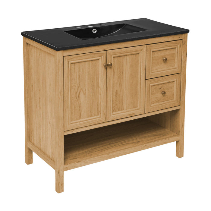 Swiss Madison Château 36 in. Brown Oak Bathroom Vanity With Black, 3-Hole Ceramic Sink Top - SM-BV241-3MB