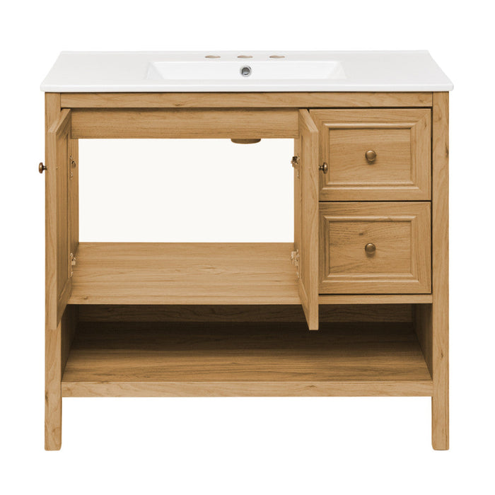 Swiss Madison Château 36 in. Brown Oak Bathroom Vanity With White, 3-Hole Ceramic Sink Top - SM-BV241-3