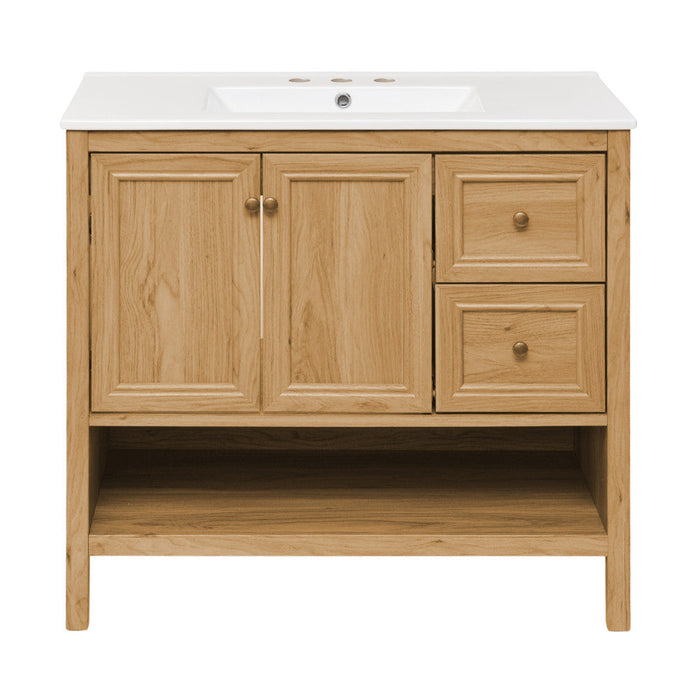 Swiss Madison Château 36 in. Brown Oak Bathroom Vanity With White, 3-Hole Ceramic Sink Top - SM-BV241-3