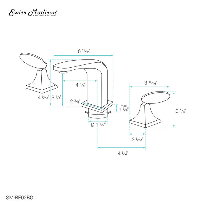 Swiss Madison Chateau 8 in. Widespread, 2-Handle, Bathroom Faucet in Brushed Gold - SM-BF02BG