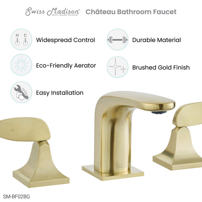 Swiss Madison Chateau 8 in. Widespread, 2-Handle, Bathroom Faucet in Brushed Gold - SM-BF02BG