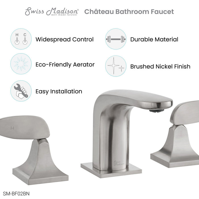 Swiss Madison Chateau 8 in. Widespread, 2-Handle, Bathroom Faucet in Brushed Nickel - SM-BF02BN