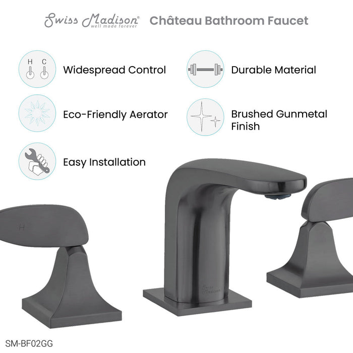 Swiss Madison Chateau 8 in. Widespread, 2-Handle, Bathroom Faucet in Gunmetal Grey - SM-BF02GG