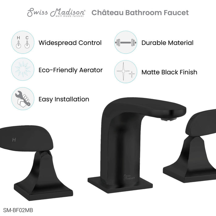 Swiss Madison Chateau 8 in. Widespread, 2-Handle, Bathroom Faucet in Matte Black - SM-BF02MB