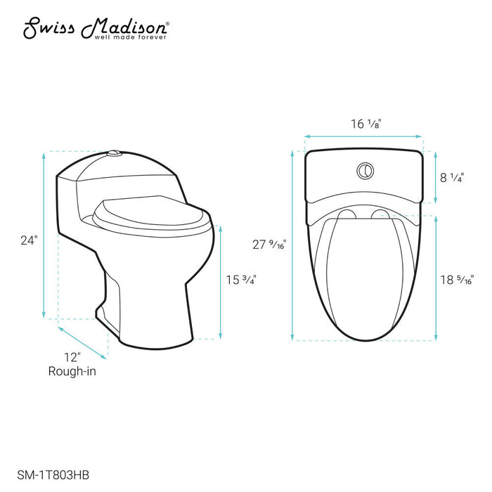 Swiss Madison Chateau One Piece Elongated Toilet Dual Flush, Black Hardware 1.1/1.6 gpf - SM-1T803HB