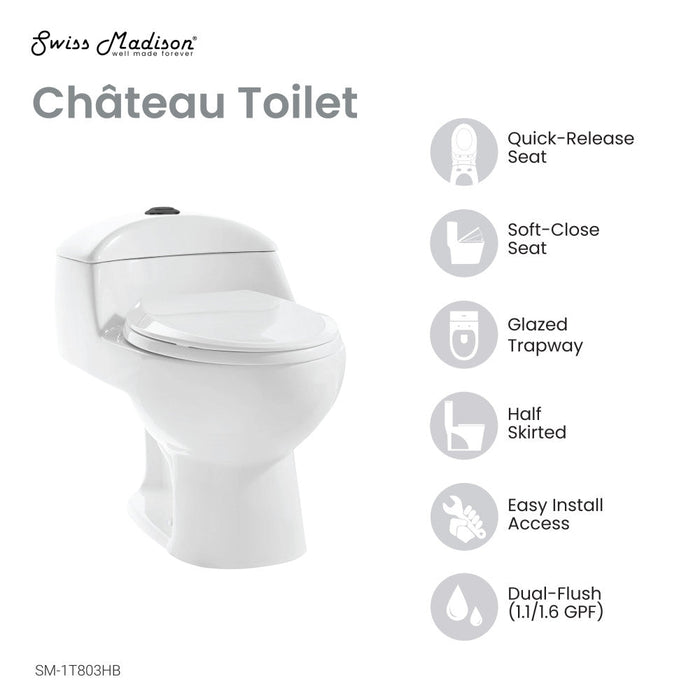 Swiss Madison Chateau One Piece Elongated Toilet Dual Flush, Black Hardware 1.1/1.6 gpf - SM-1T803HB