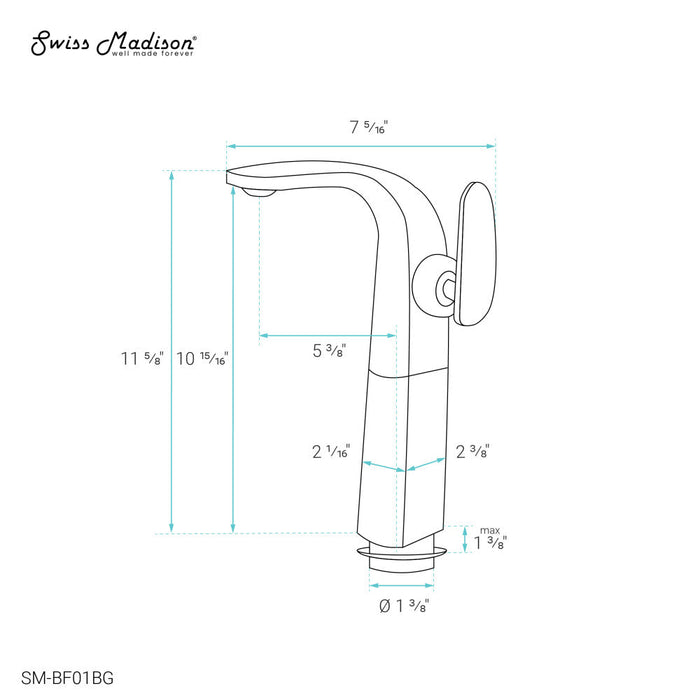 Swiss Madison Chateau Single Hole, Single-Handle, High Arc Bathroom Faucet in Brushed Gold - SM-BF01BG