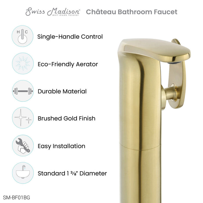 Swiss Madison Chateau Single Hole, Single-Handle, High Arc Bathroom Faucet in Brushed Gold - SM-BF01BG