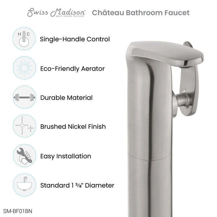 Swiss Madison Chateau Single Hole, Single-Handle, High Arc Bathroom Faucet in Brushed Nickel - SM-BF01BN