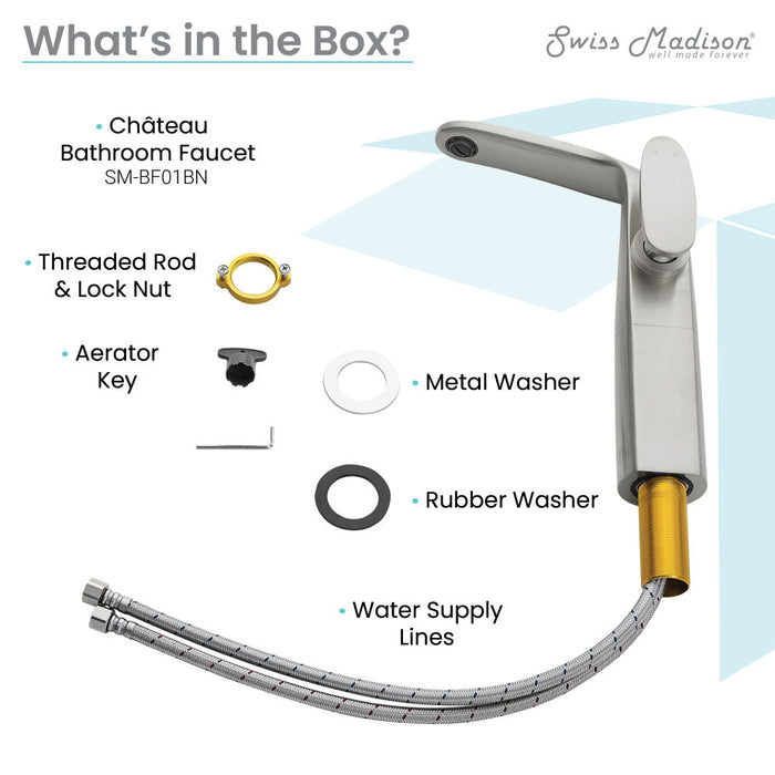 Swiss Madison Chateau Single Hole, Single-Handle, High Arc Bathroom Faucet in Brushed Nickel - SM-BF01BN